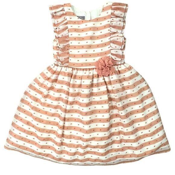 Pippa & Julie Girls Striped Sleeveless Ruffle Dress White & Tan Size 5 - Picture 1 of 10
